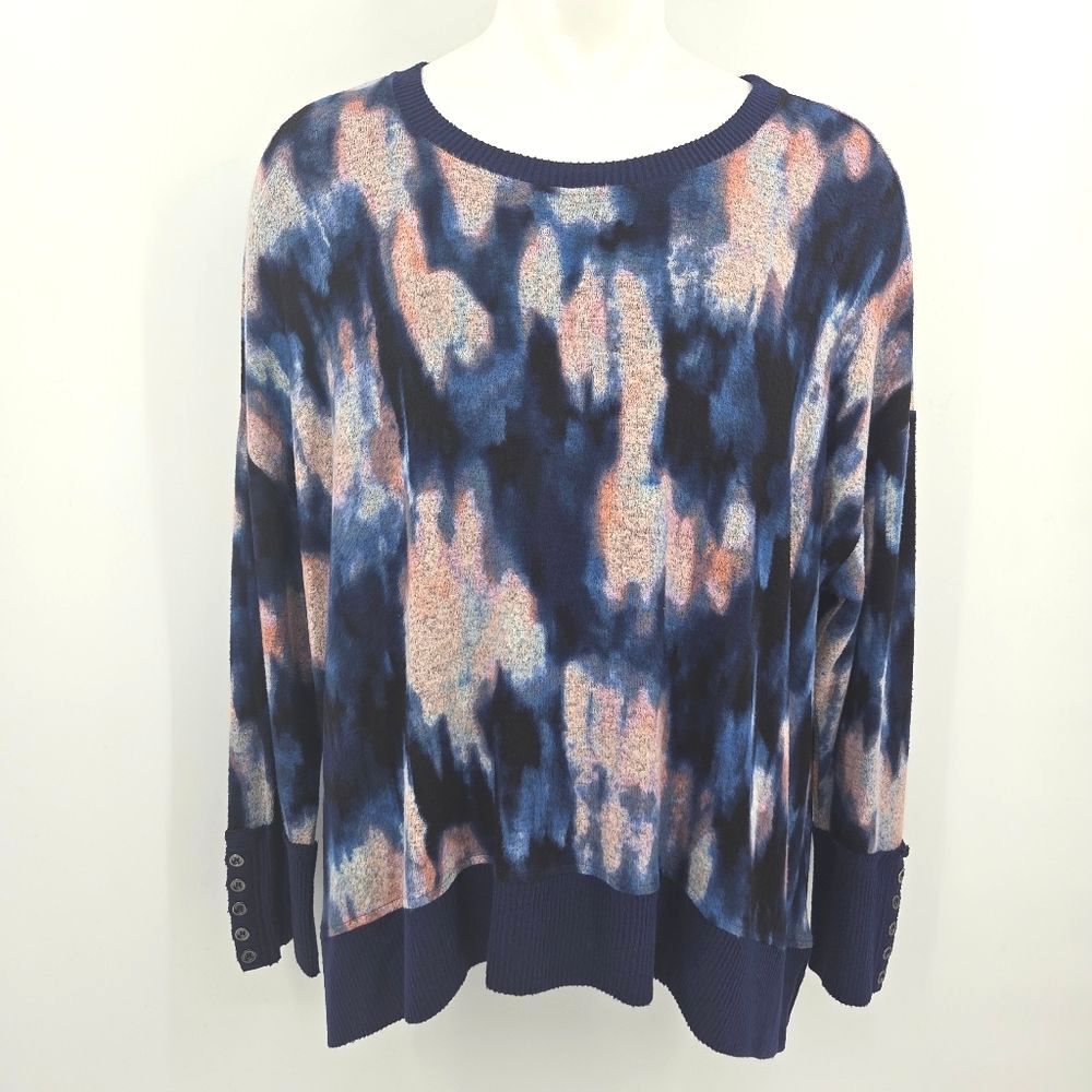 Westbound Knit Sweater Top Womens 3X Pink Blue Abstract Fall Winter Retro Artsy